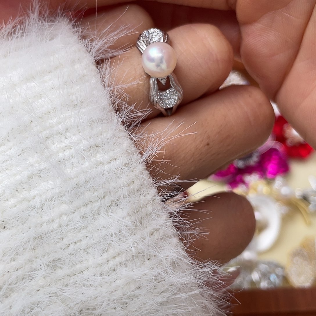 戒指银S925镶嵌海水珍珠