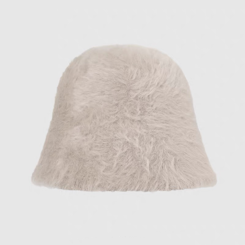 噜噜啦噜 兔毛渔夫帽女秋冬新款氛围感显脸小保暖水桶帽毛绒盆帽