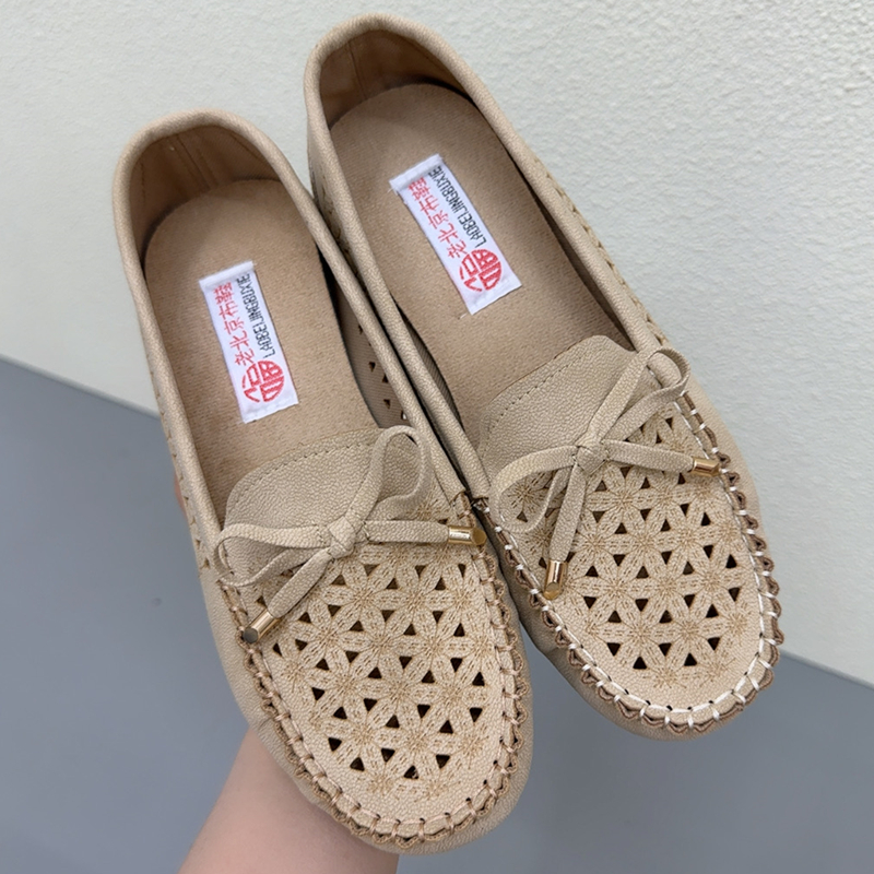 老北京布鞋女夏季透气镂空浅口豆豆鞋手工时尚单鞋软底舒适妈妈鞋