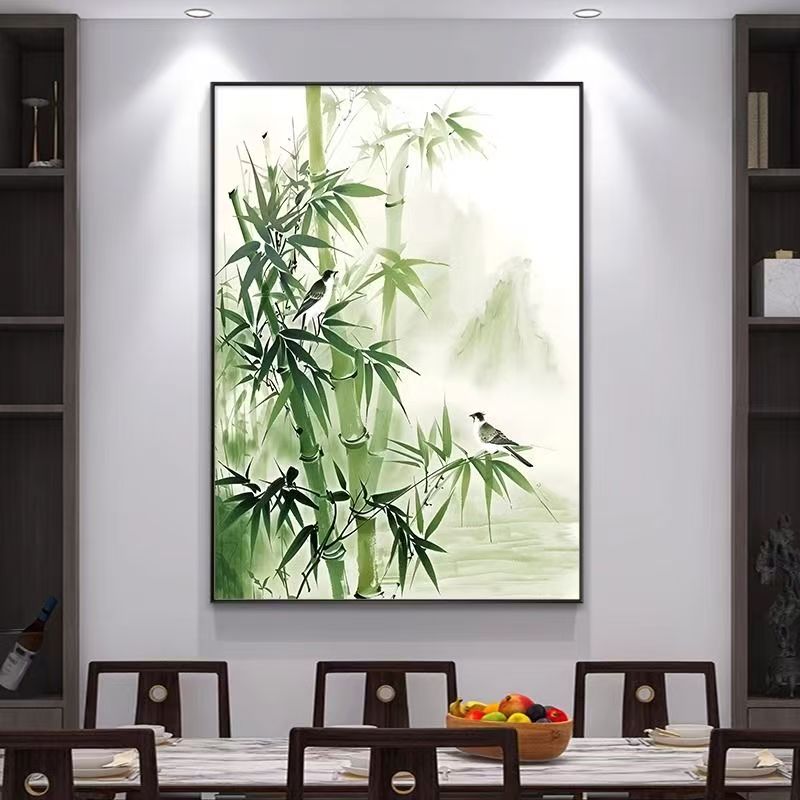 【竹报平安】砂岩材质轻奢入户玄关装饰画过道挂画客厅沙发背景墙画