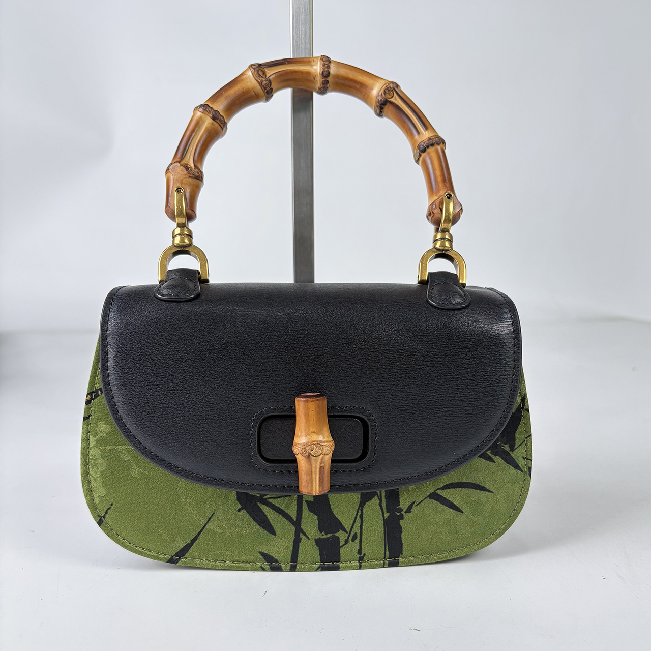 许风新中式桑蚕丝香云纱竹节黑色复古斜跨女包轻奢包包手拎包牛皮