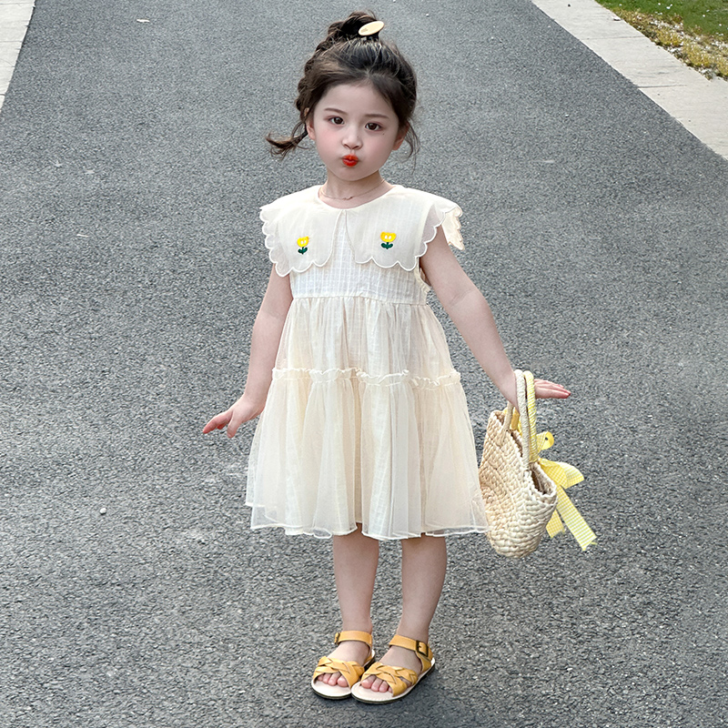 女童连衣裙裙子夏季新款女宝宝夏天韩版甜美无袖纱裙小童公主裙潮
