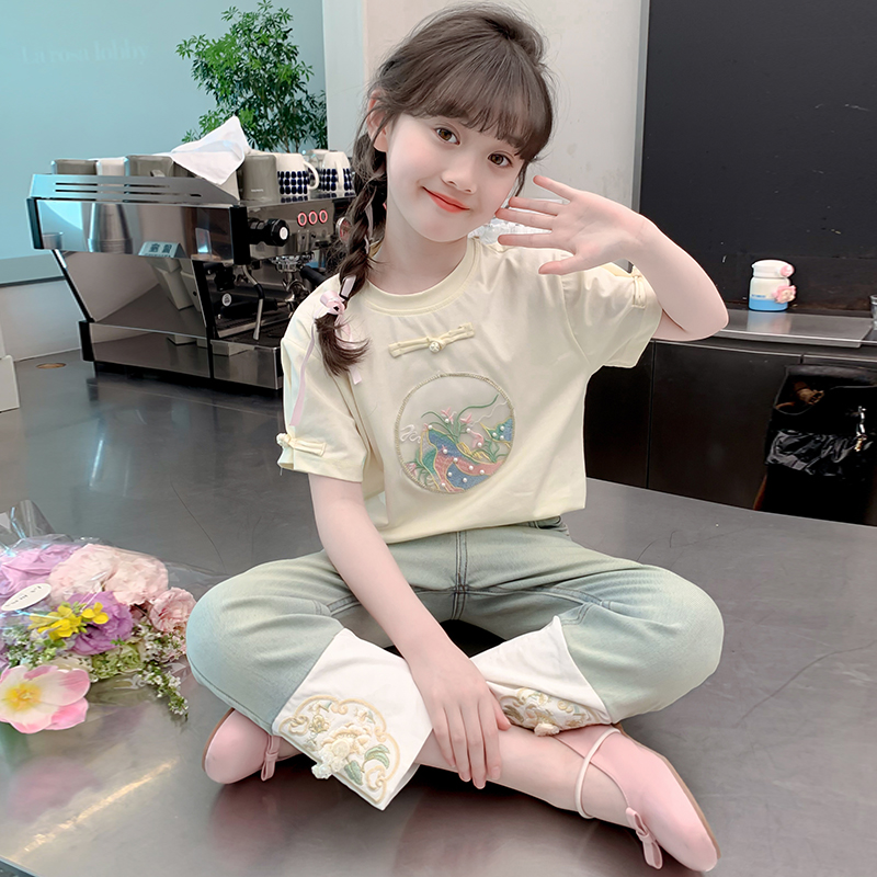 女童T恤夏装2024新款国风儿童中式夏季女孩体恤上衣-24X17