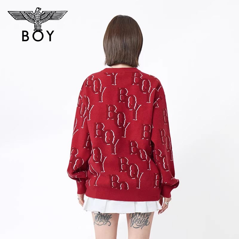 BOYLONDON新春石榴红撞色字母套头衫2026年春季新款毛衣N60000