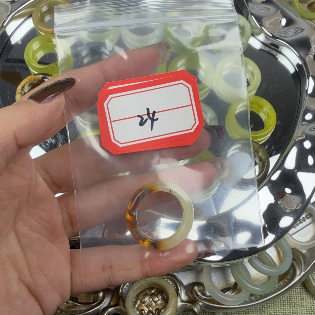 蛇纹石玉合金戒指24