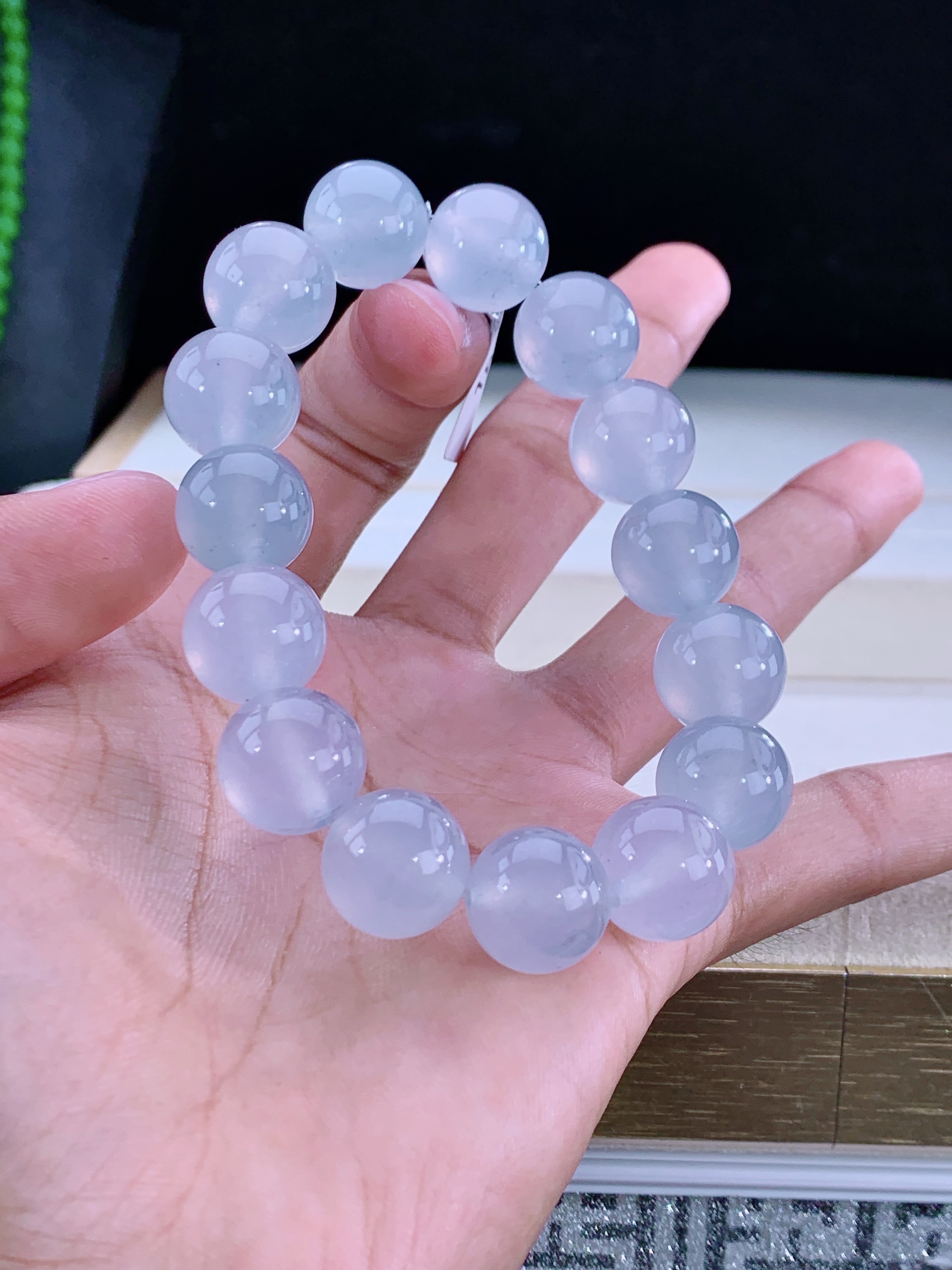 至尊起杠光起胶手串高端高品质天空蓝系缅甸天然翡翠A货大卡14+