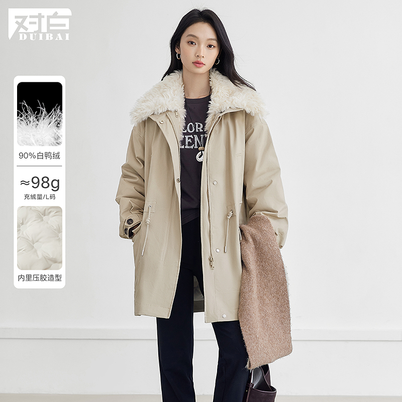 【粉丝专属】D01对白90白鸭绒蓬感毛领工装派克羽绒服外套FDY053