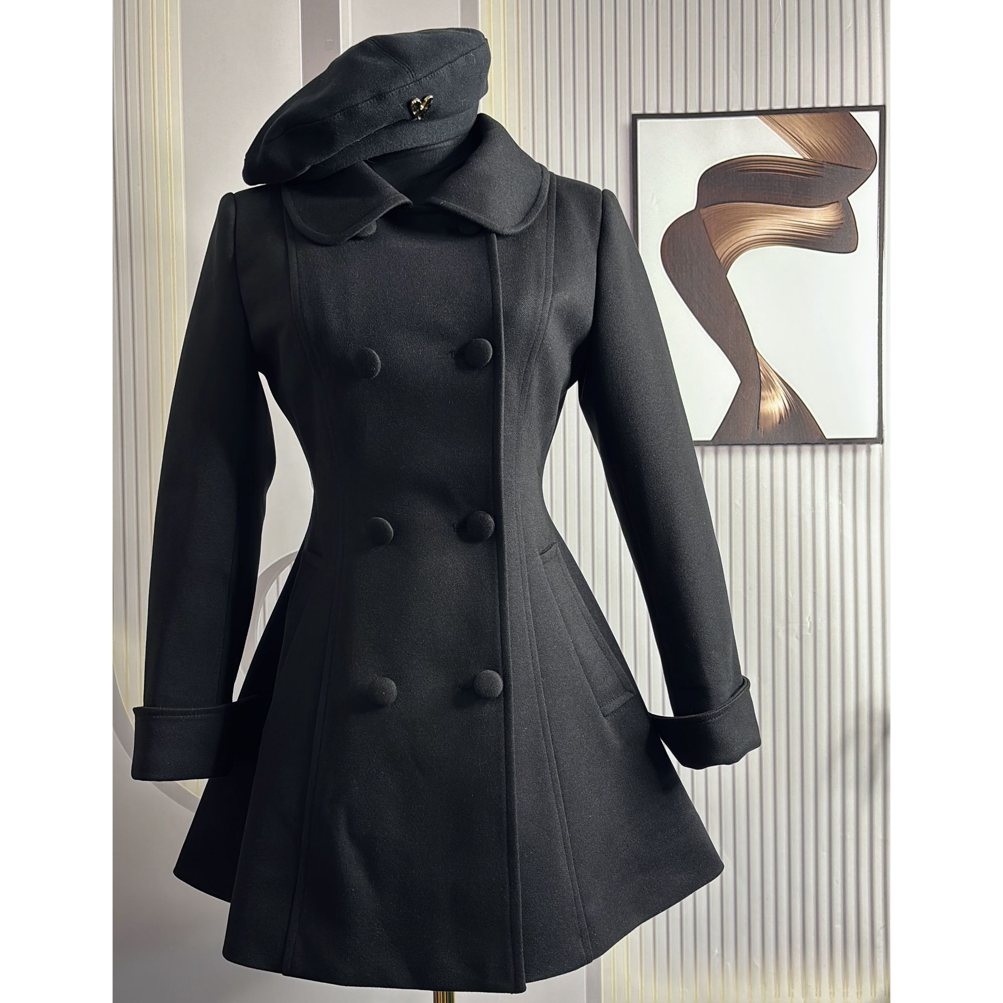 顺利轩俏丽衣品女千金风常规老钱风简约毛呢外套小个子短款温柔