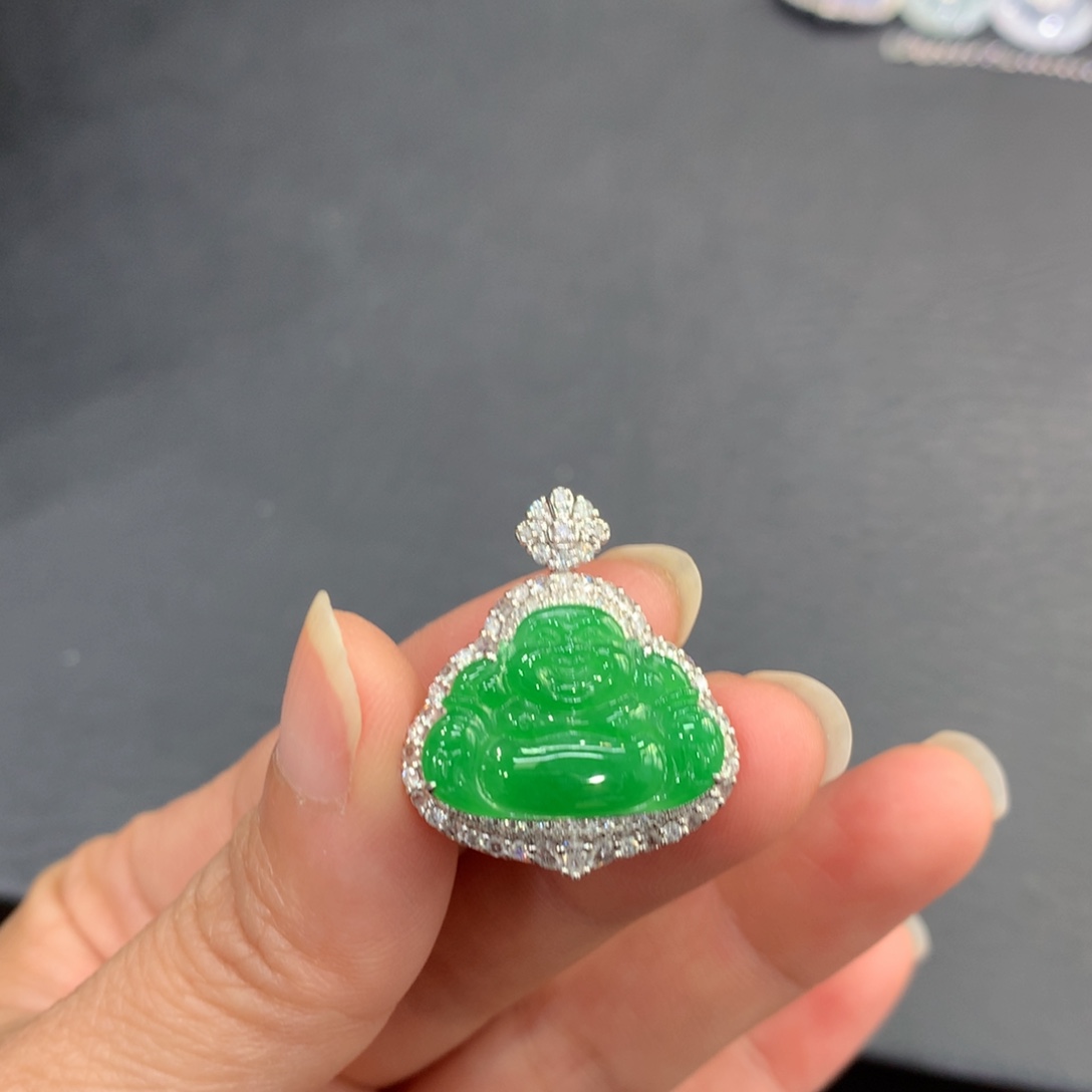 翡翠18K金镶嵌吊坠(不含链)