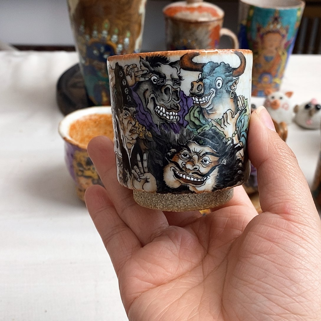 手工手绘钟馗茶杯