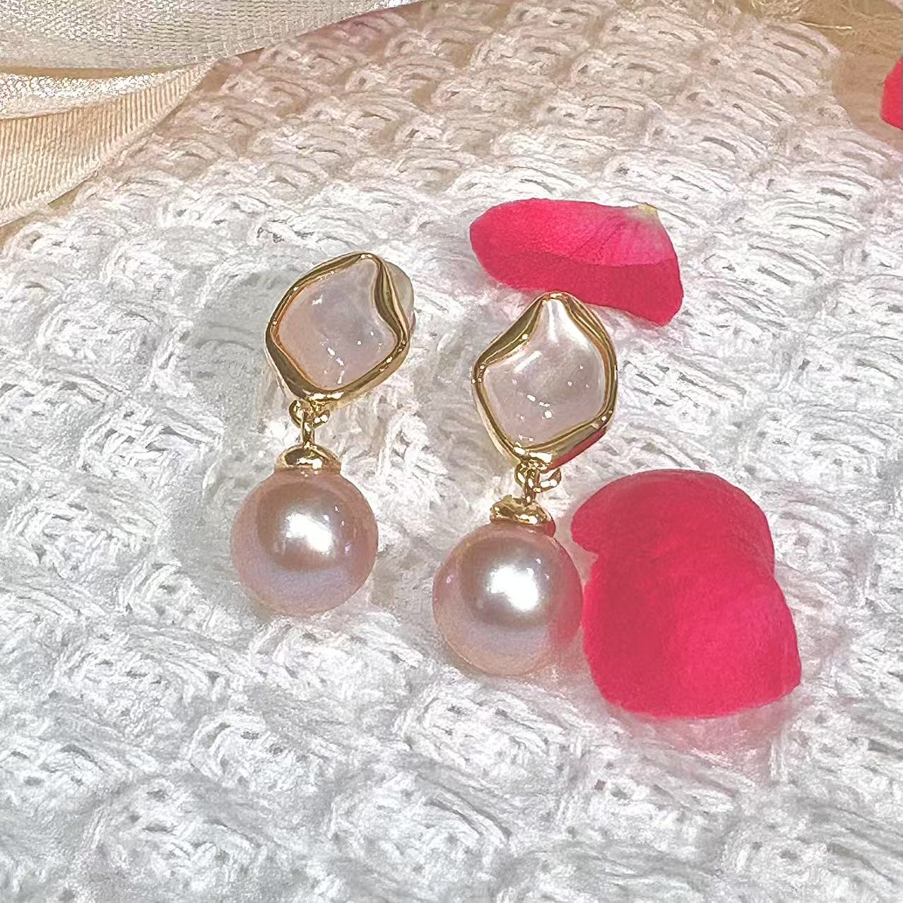 蚂蚁家 天然珍珠耳钉时尚轻奢复古百搭耳饰