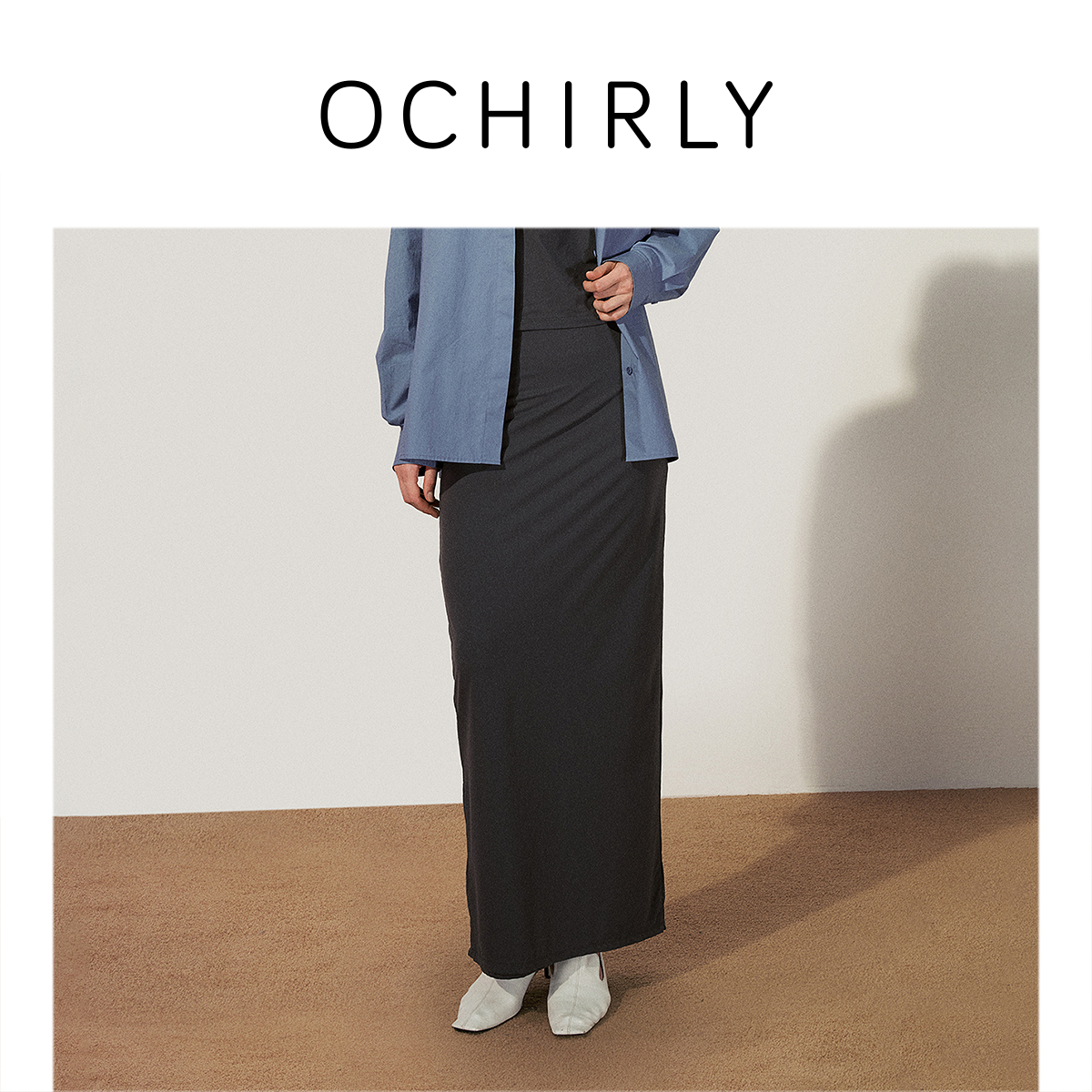 OCHIRLY欧时力 高腰直筒半身裙长款开衩显瘦设计感2025春季新品