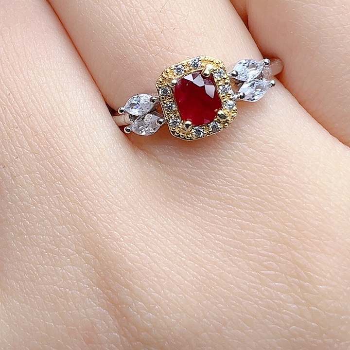 红宝石戒指银S925镶嵌