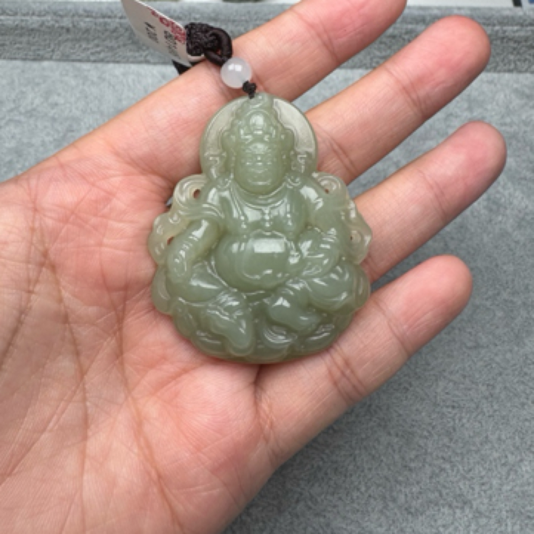 天然和田玉黄财神吊坠51.5*43.2*12