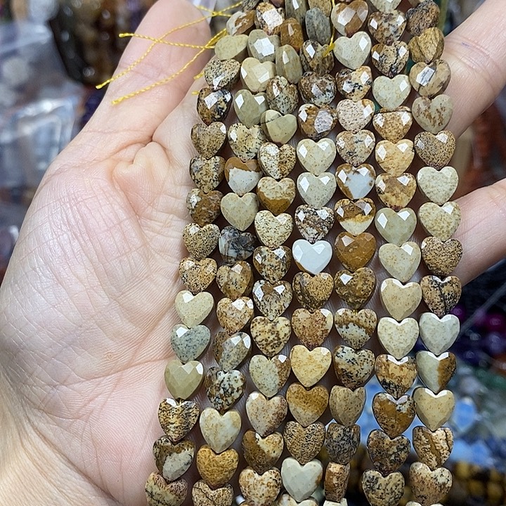 玛瑙/玉髓未镶嵌珠宝半成品天然图画石切面爱心卡8mm短款