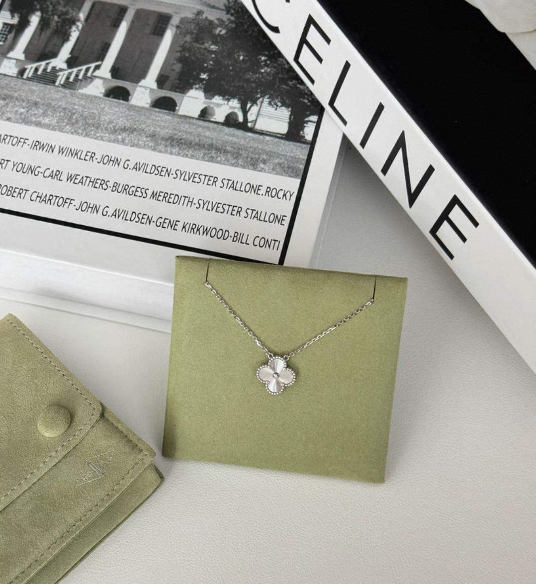 未使用 梵克雅宝 白金镭射四叶草项链