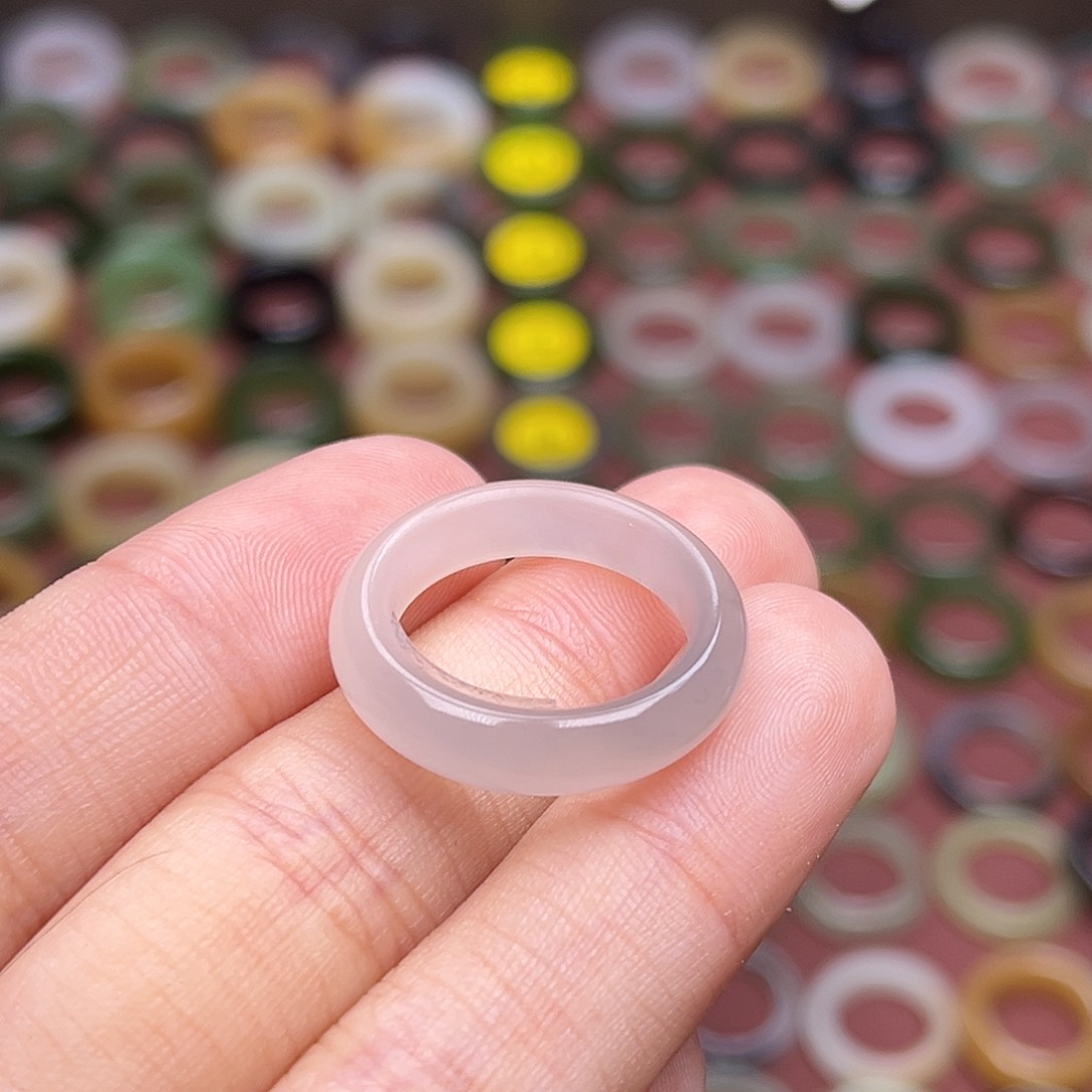 和田玉戒指未镶嵌15码 粉紫渐变 