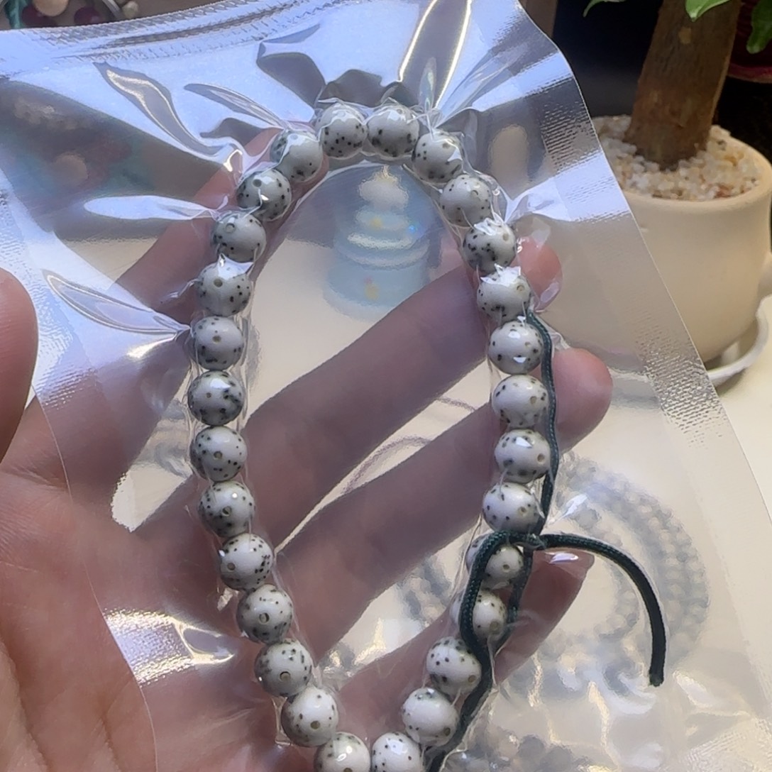 星月菩提吊坠石玉龙蛋绿包白8圆珠手持