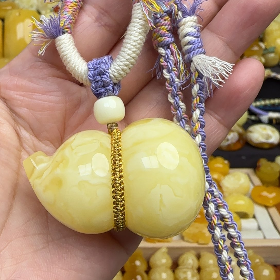 蜜蜡套链未镶嵌天然白蜜蜜蜡葫芦吊坠