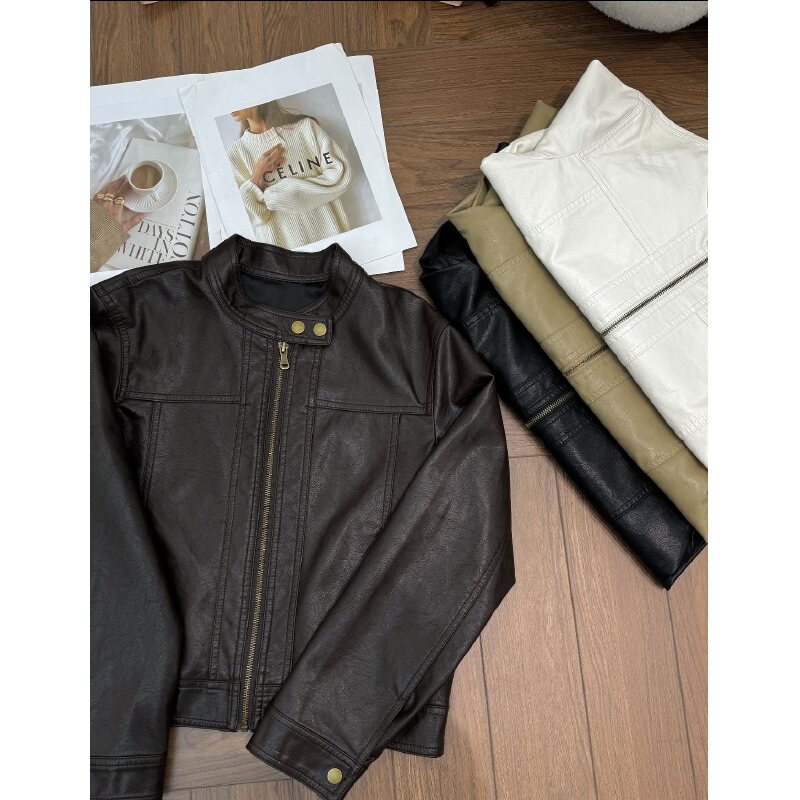 宿慕SUMU小立领高级感复古皮衣 9-15秋季2025新款气质外套8713