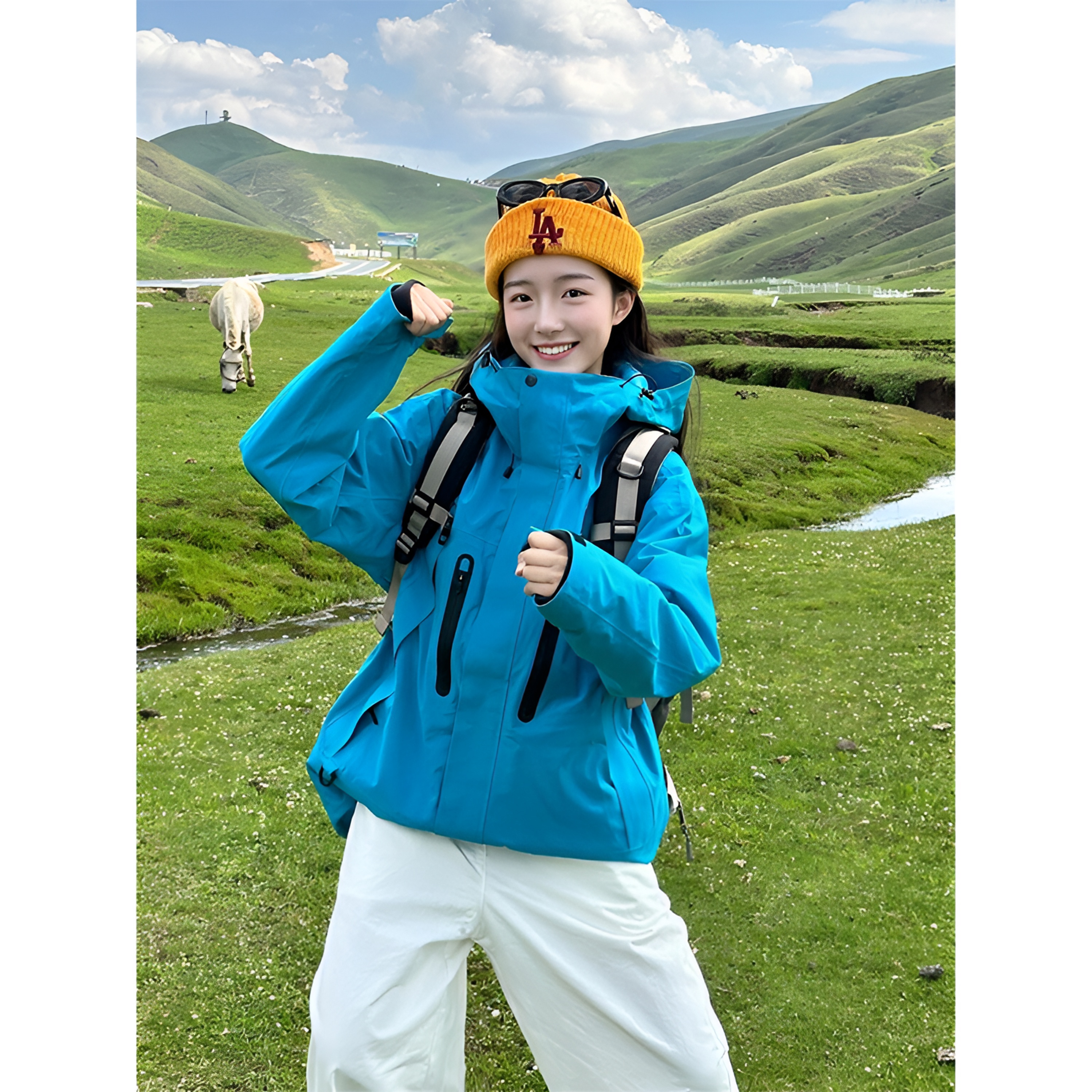 芙沿蓝色冲锋衣外套女2025新款三合一防风防水徒步情侣户外登山服
