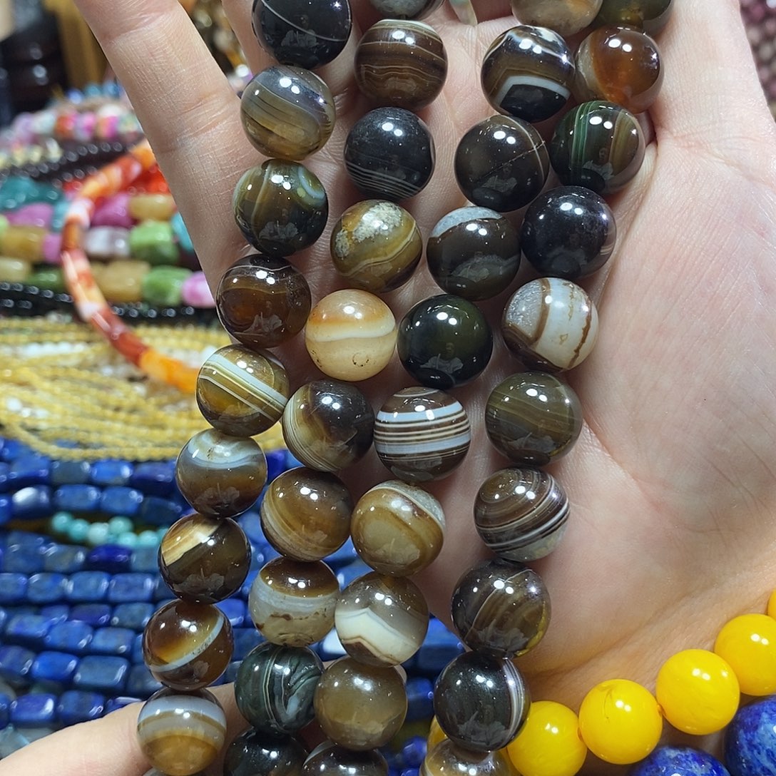 玛瑙/玉髓未镶嵌珠宝半成品蚕丝玛瑙一条卡14mm