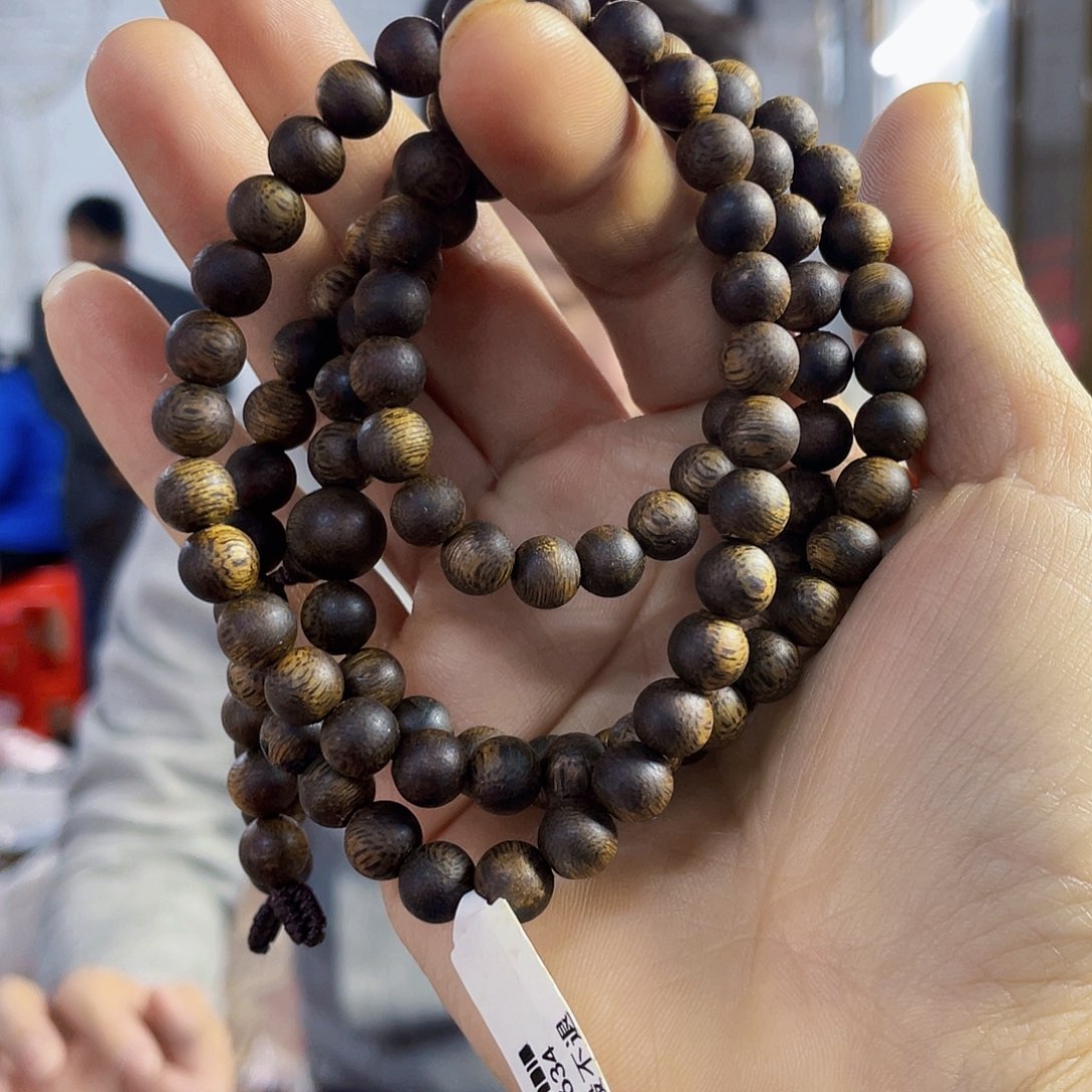 沉香手串野生绿棋圆珠长串0.7/23克多样性发一