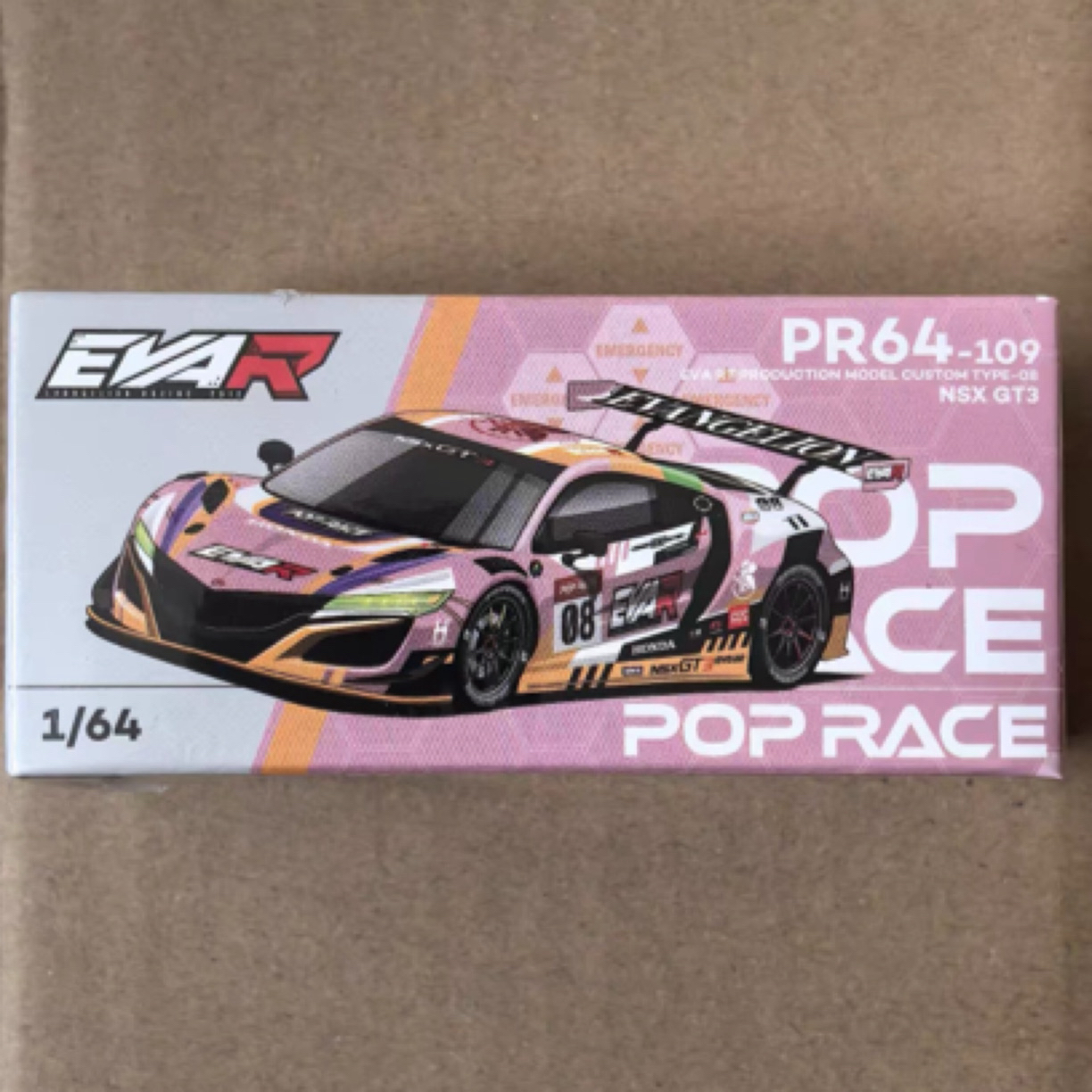 POP 金属樱花粉EVA8号机NSX （后盖可开）1：64小比例合金车模