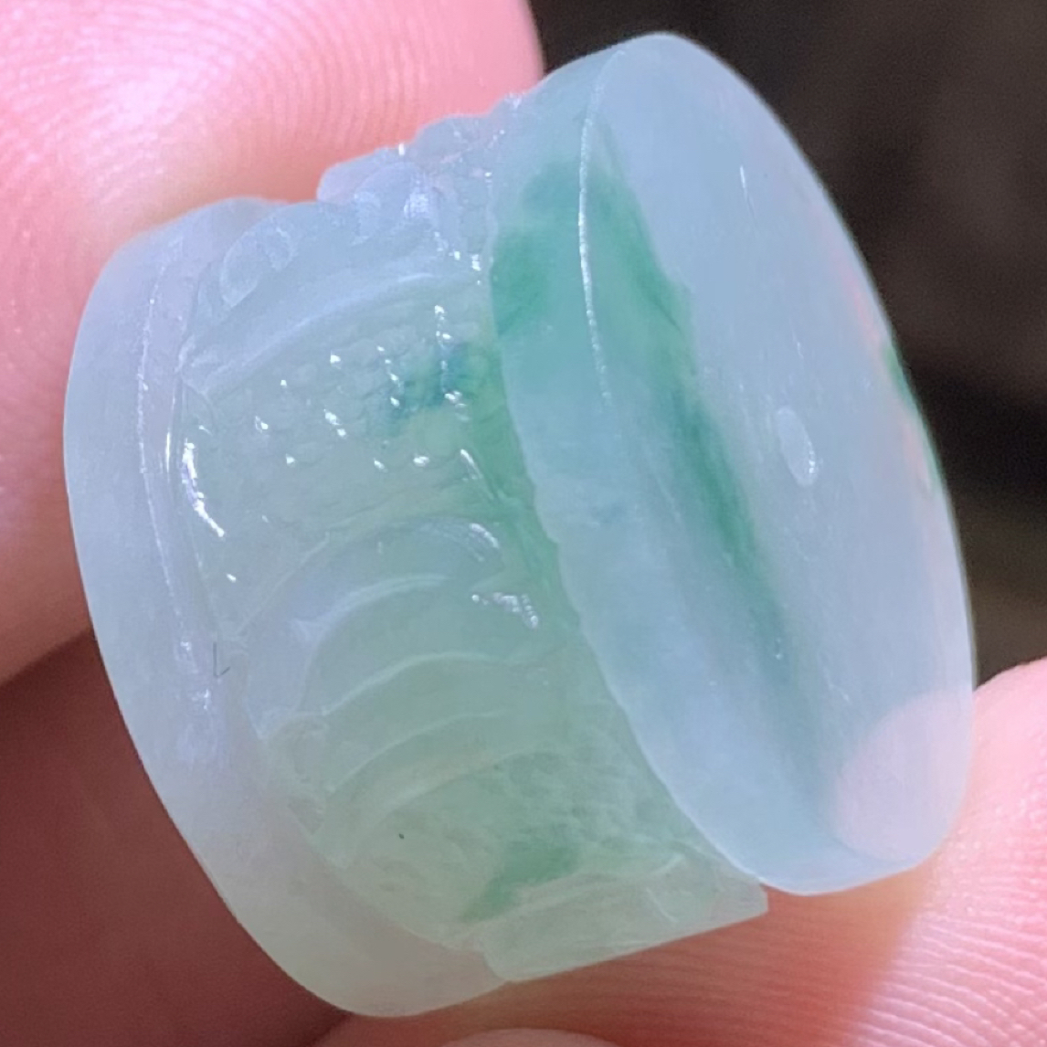 【六字真言•冰飘花】缅甸天然A货翡翠冰飘花六字真言桶珠18.6/12.8