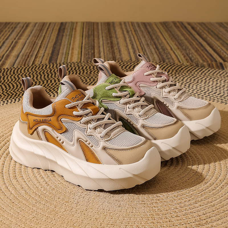 女款厚底透气网面拼色ins潮流运动鞋夏季百搭增高2025休闲鞋秋季