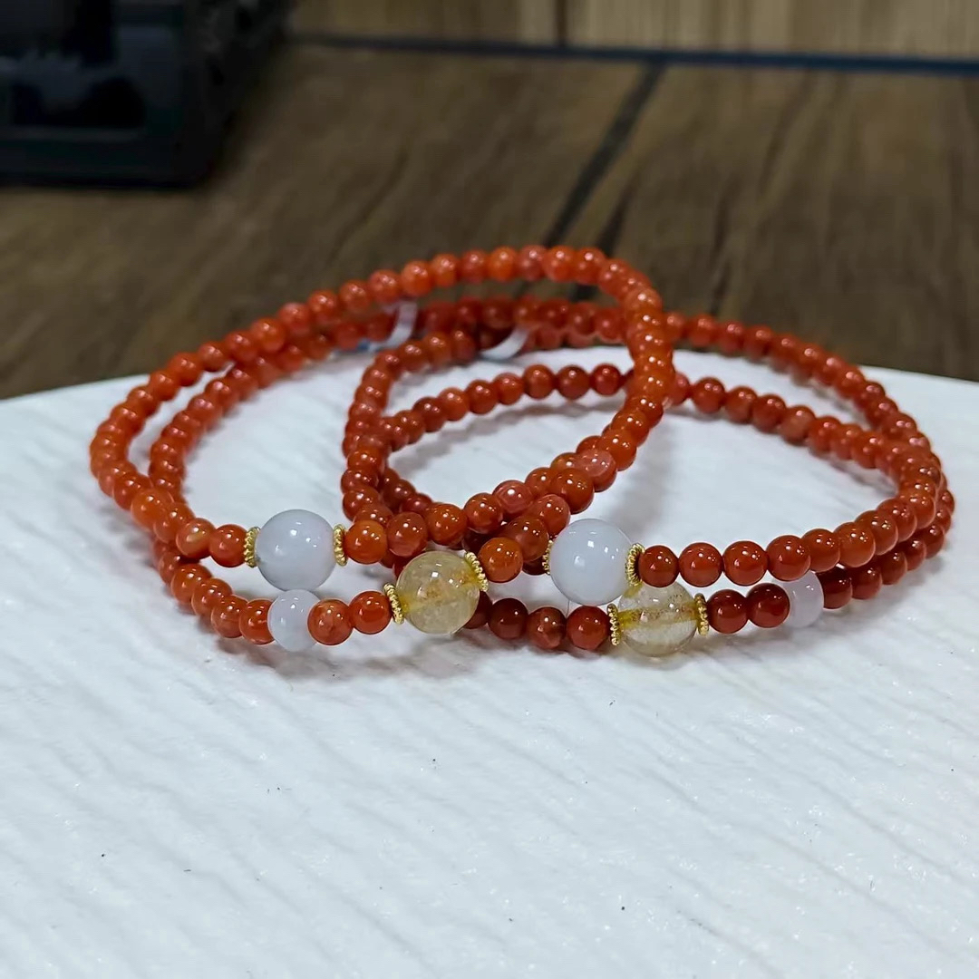 【拾晶轩】天然原创南红双圈手链 约4mm 多样性发一件  ZY2185