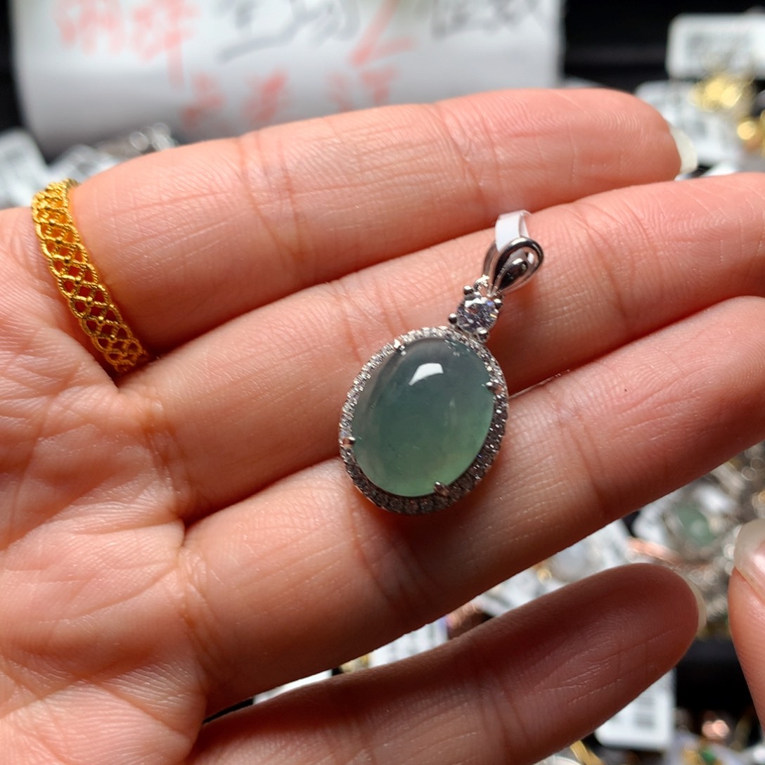 翡翠戒指银S925镶嵌天然翡翠吊坠