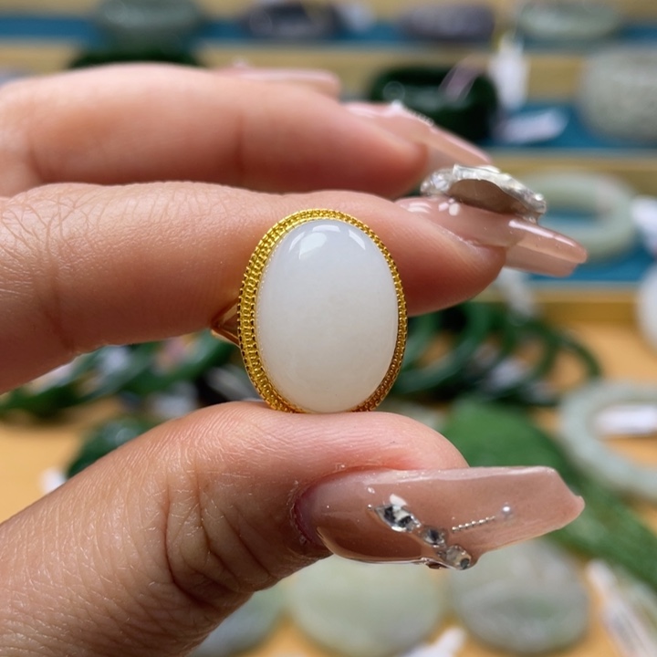 和田玉戒指银S925镶嵌