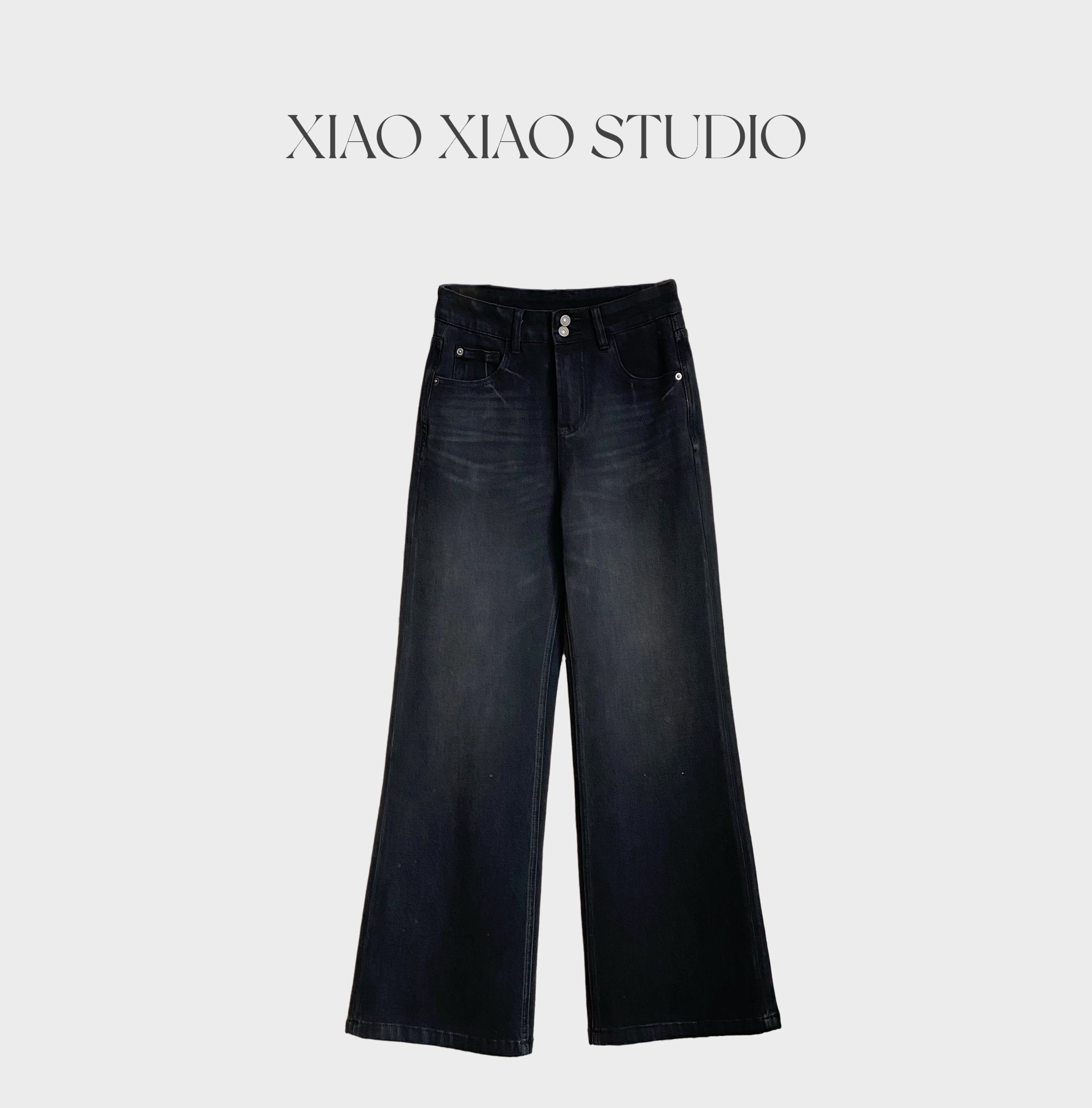 潇潇STUDIO-随性丹宁 冬日高级感显瘦休闲水洗黑灰牛仔裤