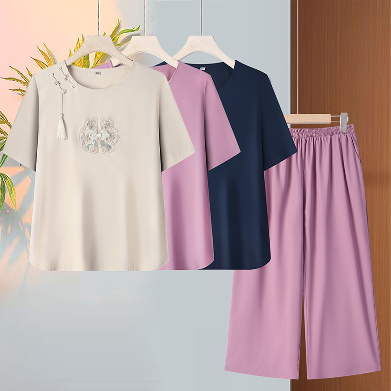 老年人衣服加肥胖妈妈特加大码女装2025新款洋气高贵夏装套装时尚