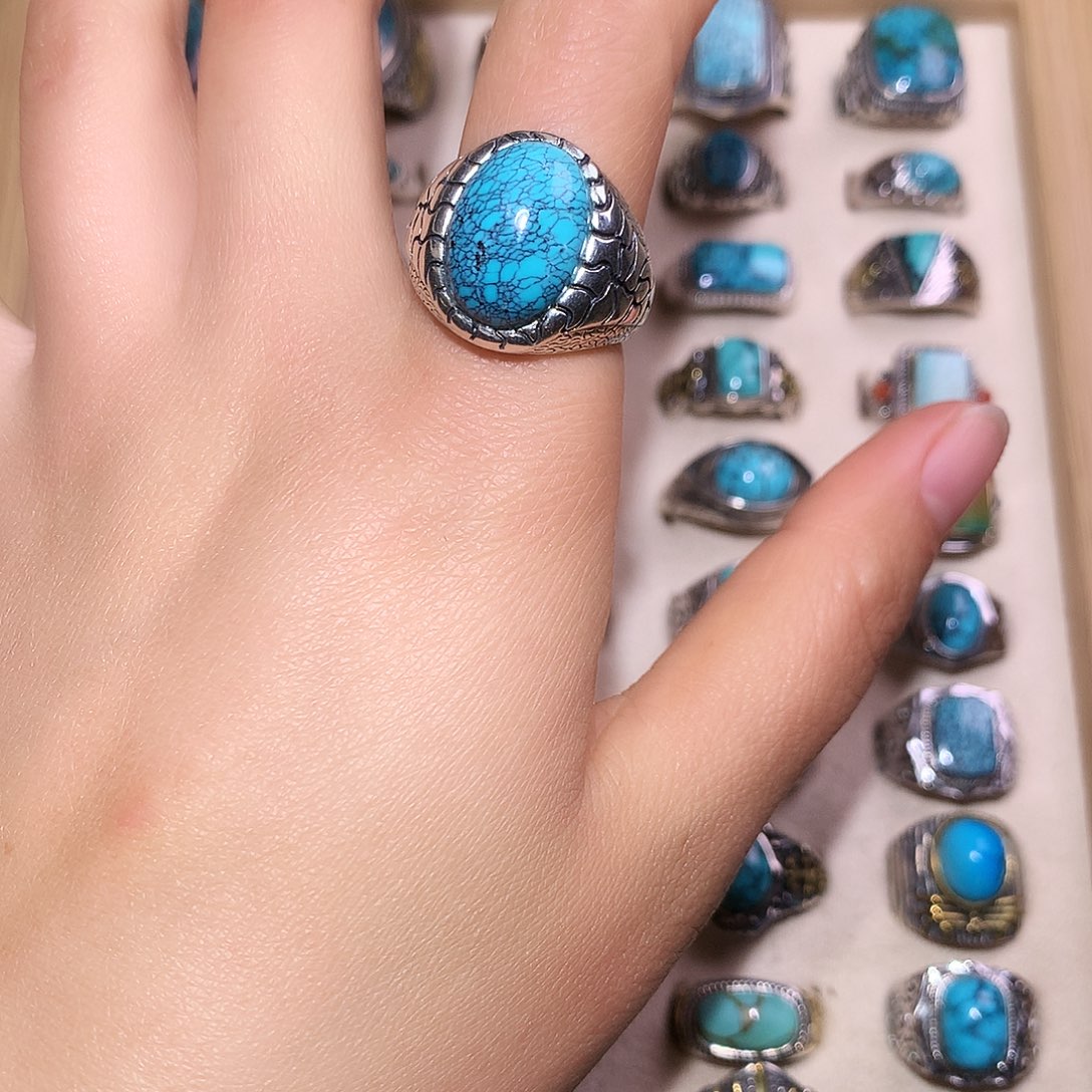 绿松石银S925镶嵌戒指