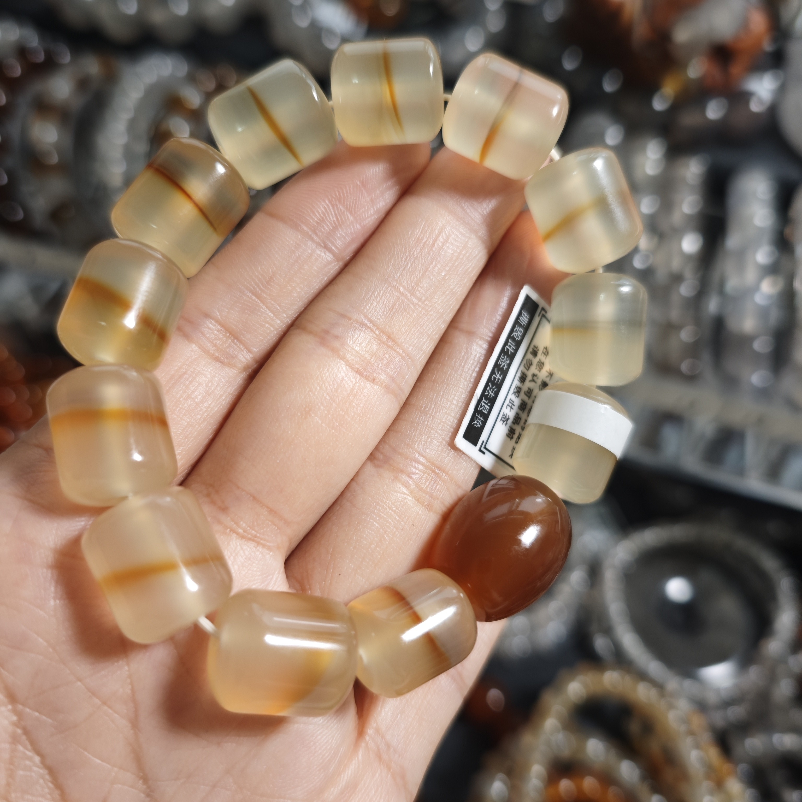 逊克玛瑙带线桶珠手串玛瑙江料北红玛瑙