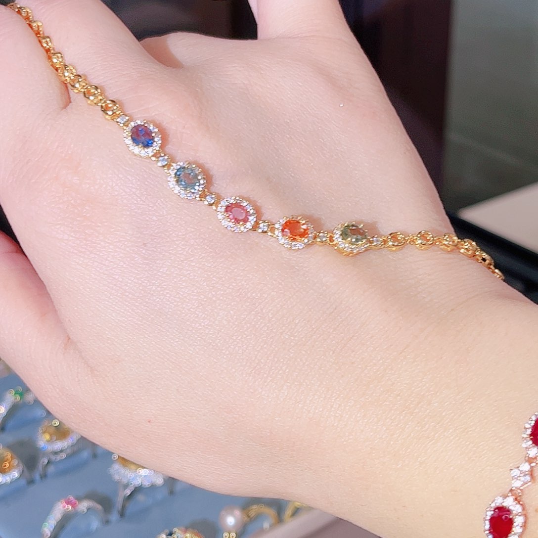 彩色蓝宝石手链银S925镶嵌