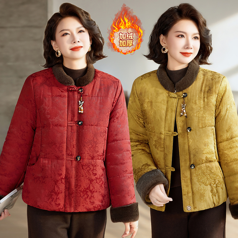 妈妈中老年女新中式加绒加厚棉服国风冬季保暖宽松洋气棉袄外套