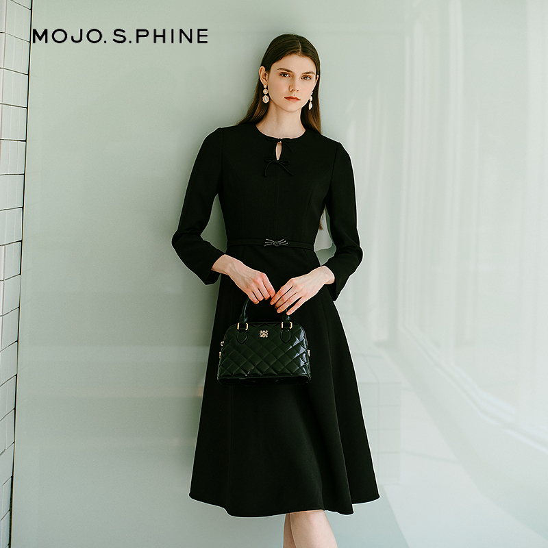 【CC专属】25年新款暗纹提花秋季中式复古连衣裙MOGD04WOP023B11