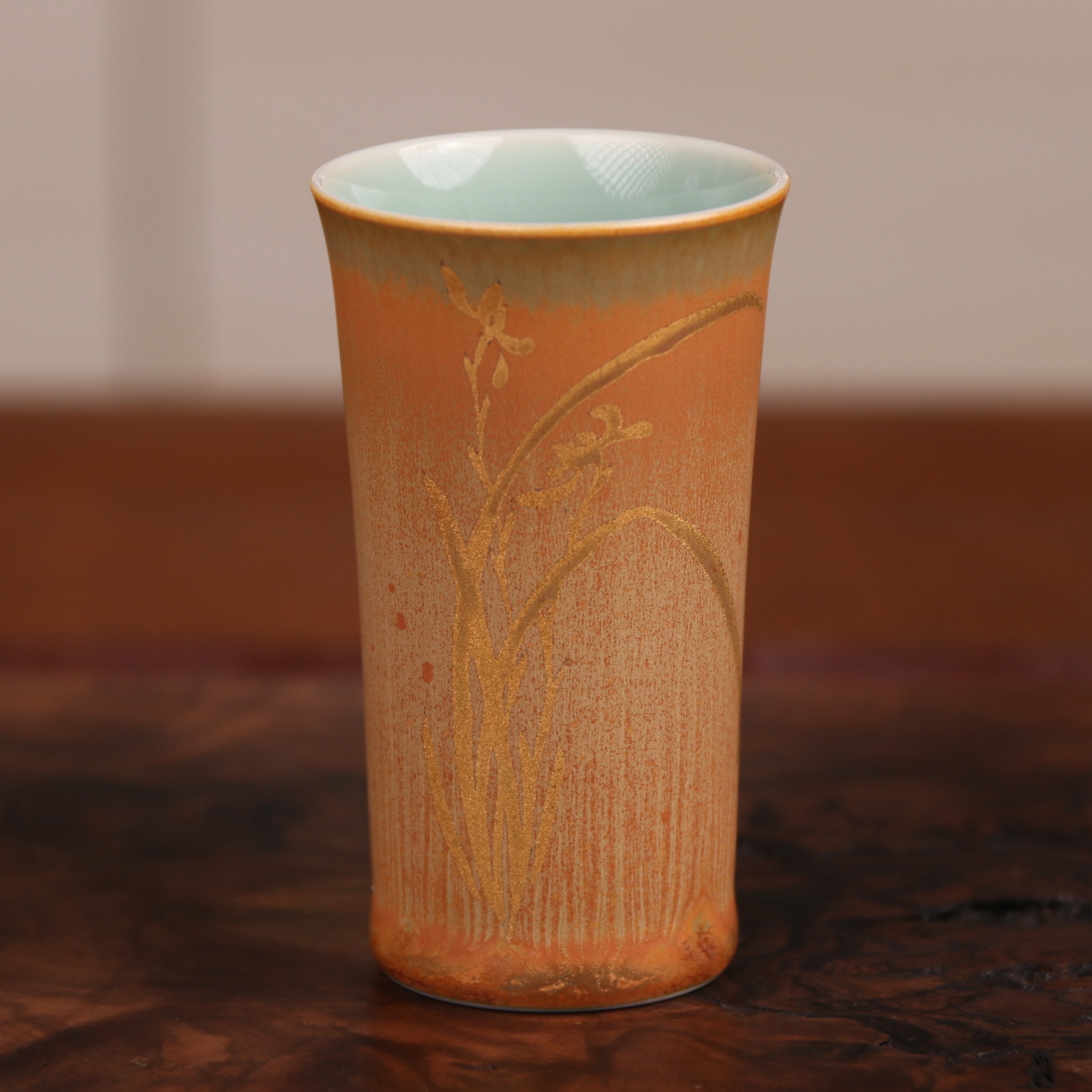手绘描金兰花纹 竹节闻香杯