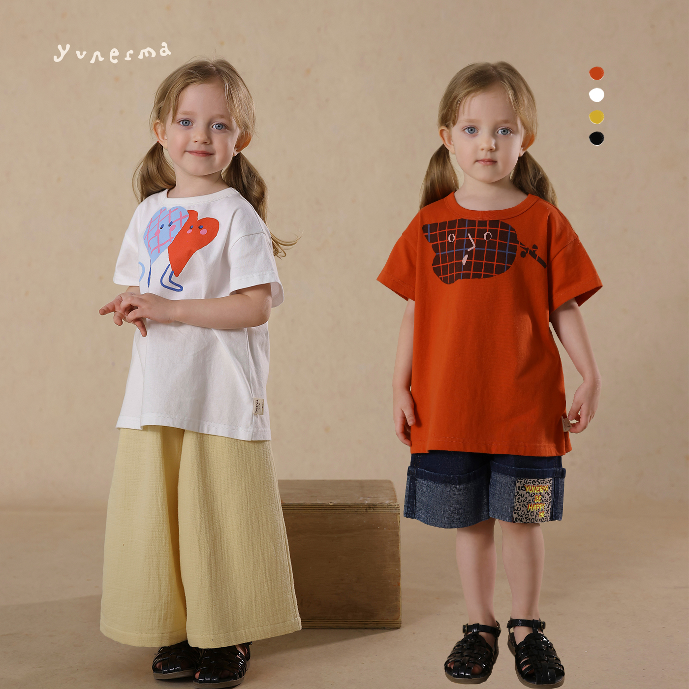 允儿妈女童2025夏季新款前后印花卡通短袖 宝宝纯棉T恤儿童上衣潮