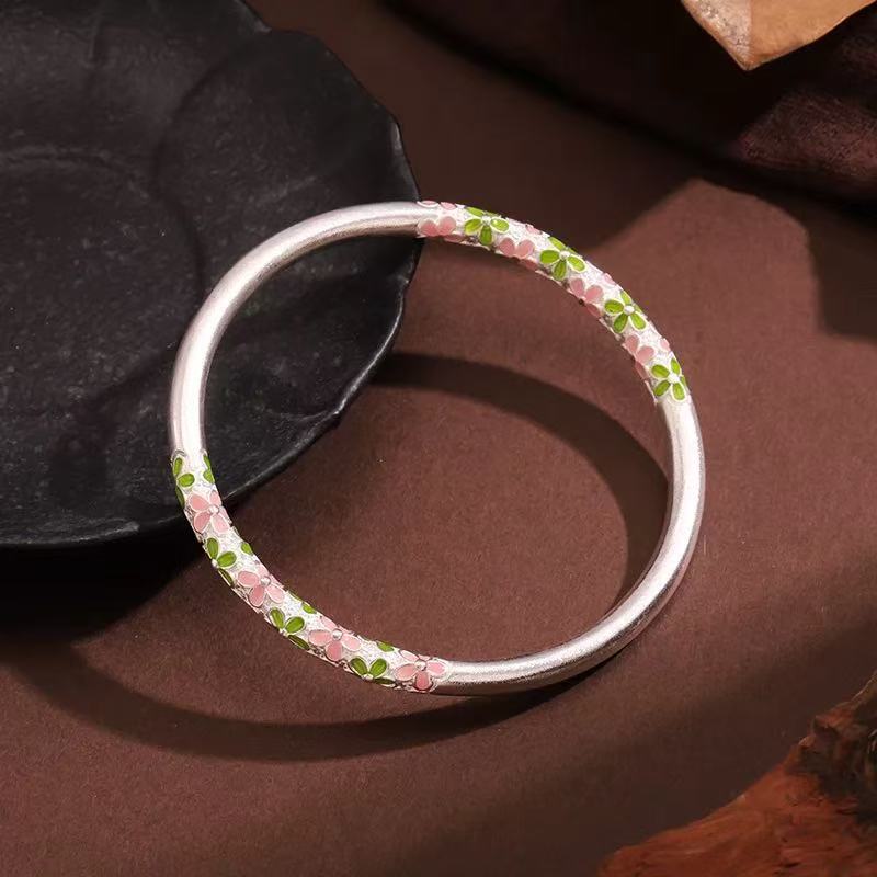 足银珐琅手镯 足银材质 FUYU  91  古法梅花闭口足银手镯