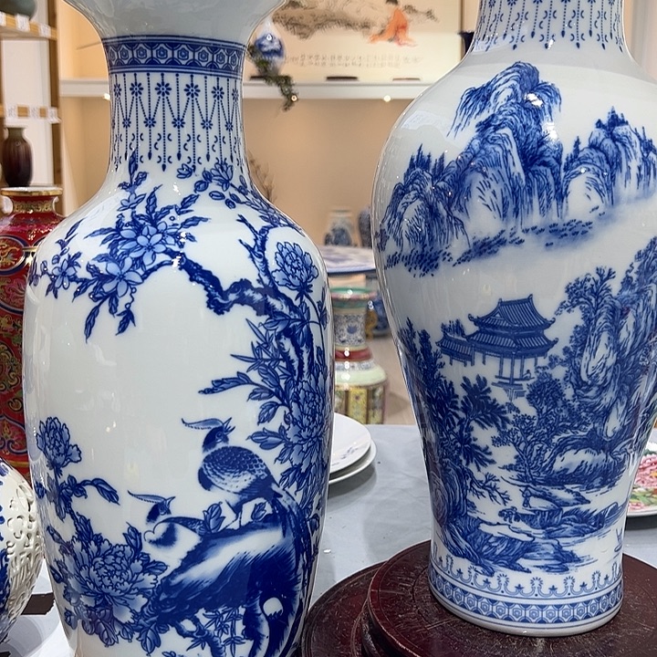 用***3摆件一个45cm青花山水鱼尾一个45cm青花花鸟冬瓜