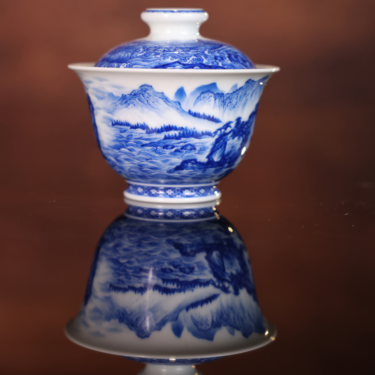 寻山晓隐赤壁赋盖碗青花茶具