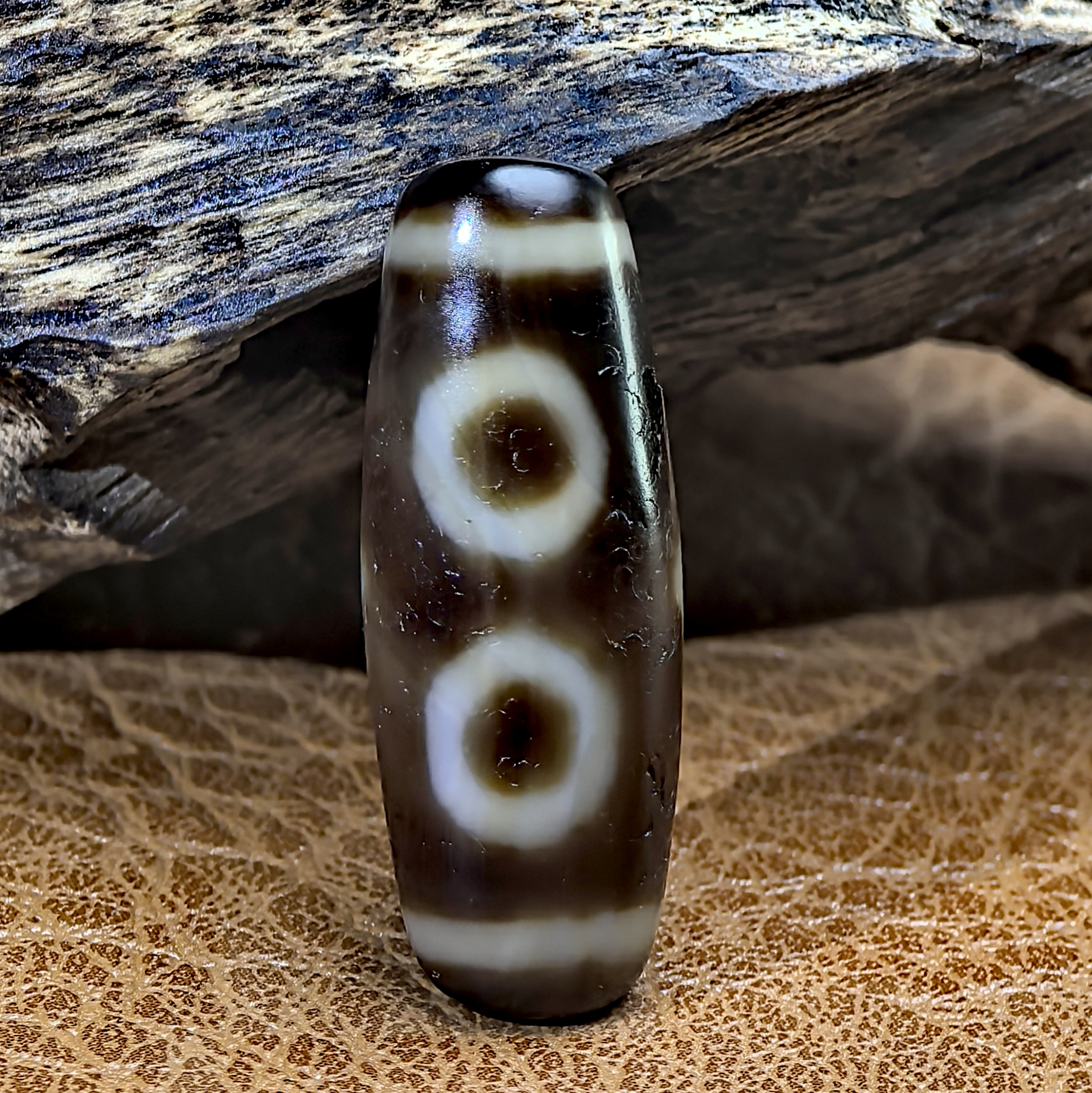 藏传至纯黑白虫系列真品福利宝盖三眼天珠玛瑙玉髓锁骨链油润细腻