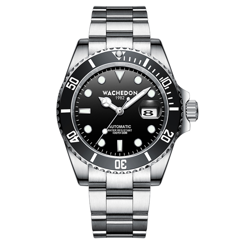 【进口机械机芯】鸿源名品黑盘水鬼全自动机械表男士腕表