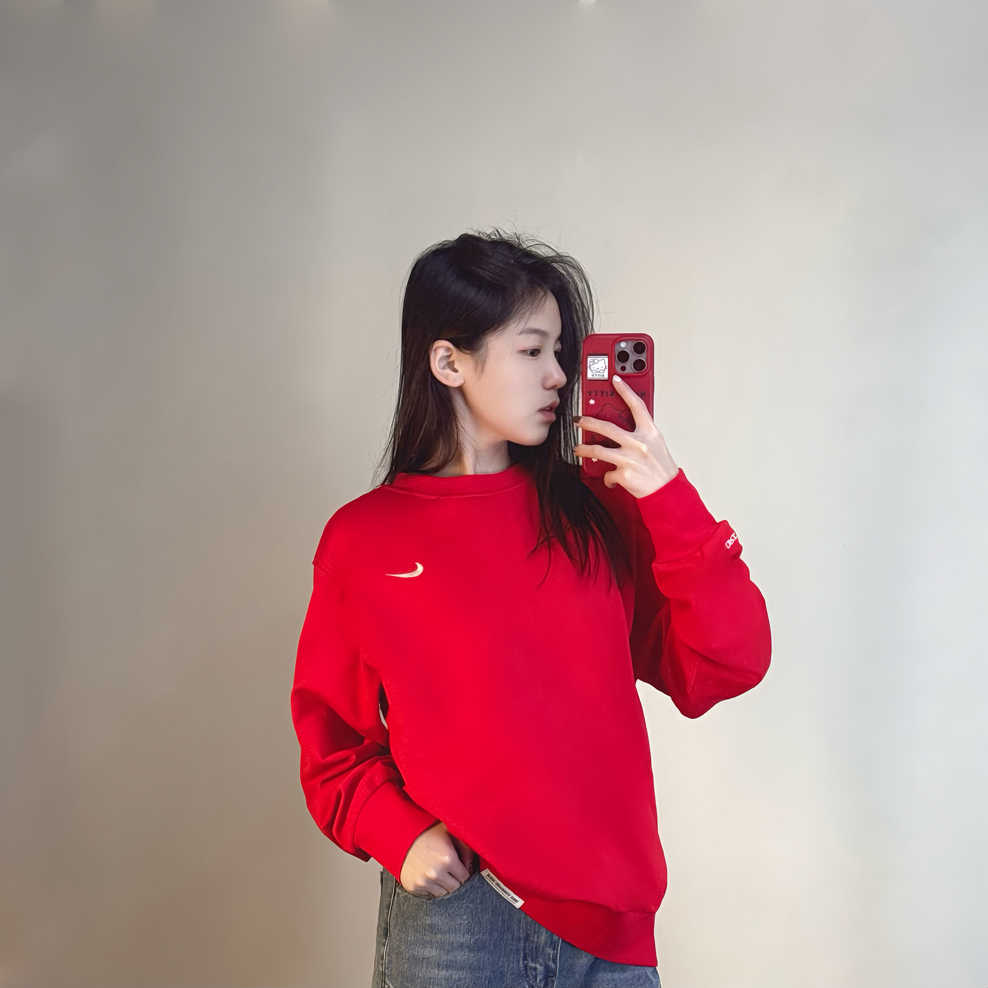 NIKE/耐克刺绣小勾毛线圈运动卫衣 新年战袍 马年红品ck6359-657