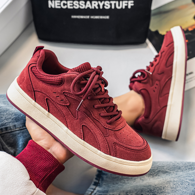 男鞋秋季小众原创设计感百搭休闲鞋学生防滑运动厚底增高红色板鞋
