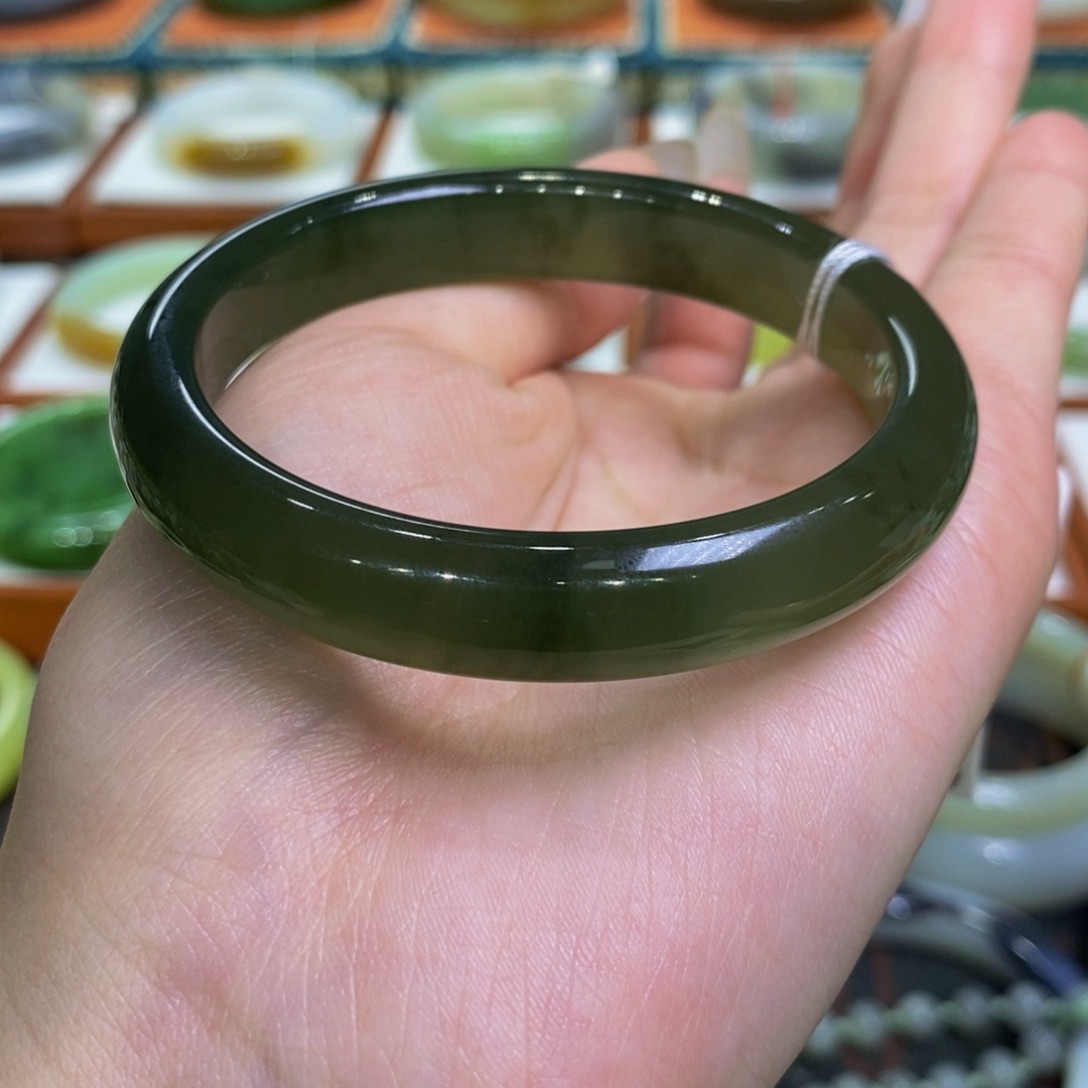 和田玉手镯未镶嵌青海湖水绿带猫眼56-57